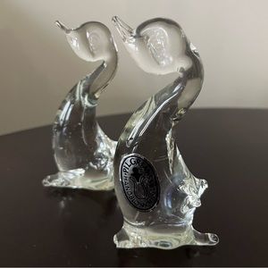 Vintage Pair of Pilgrim Hand Blown Art Glass Geese